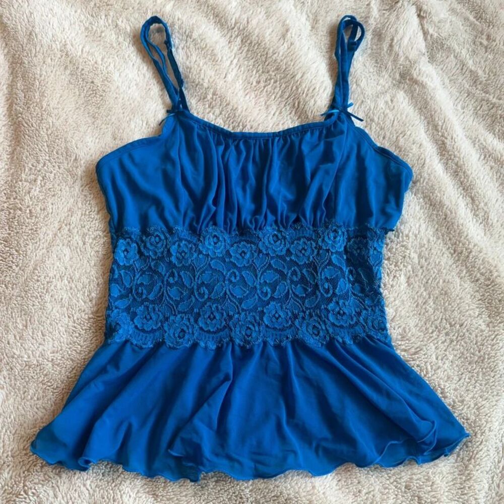 Cabernet Mesh Lace Tank Top Cami Lingerie Babydoll Size L Y2K